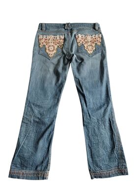 Antik Denim Y2K Low Rise Cropped Embroidered Jeans Blue 27